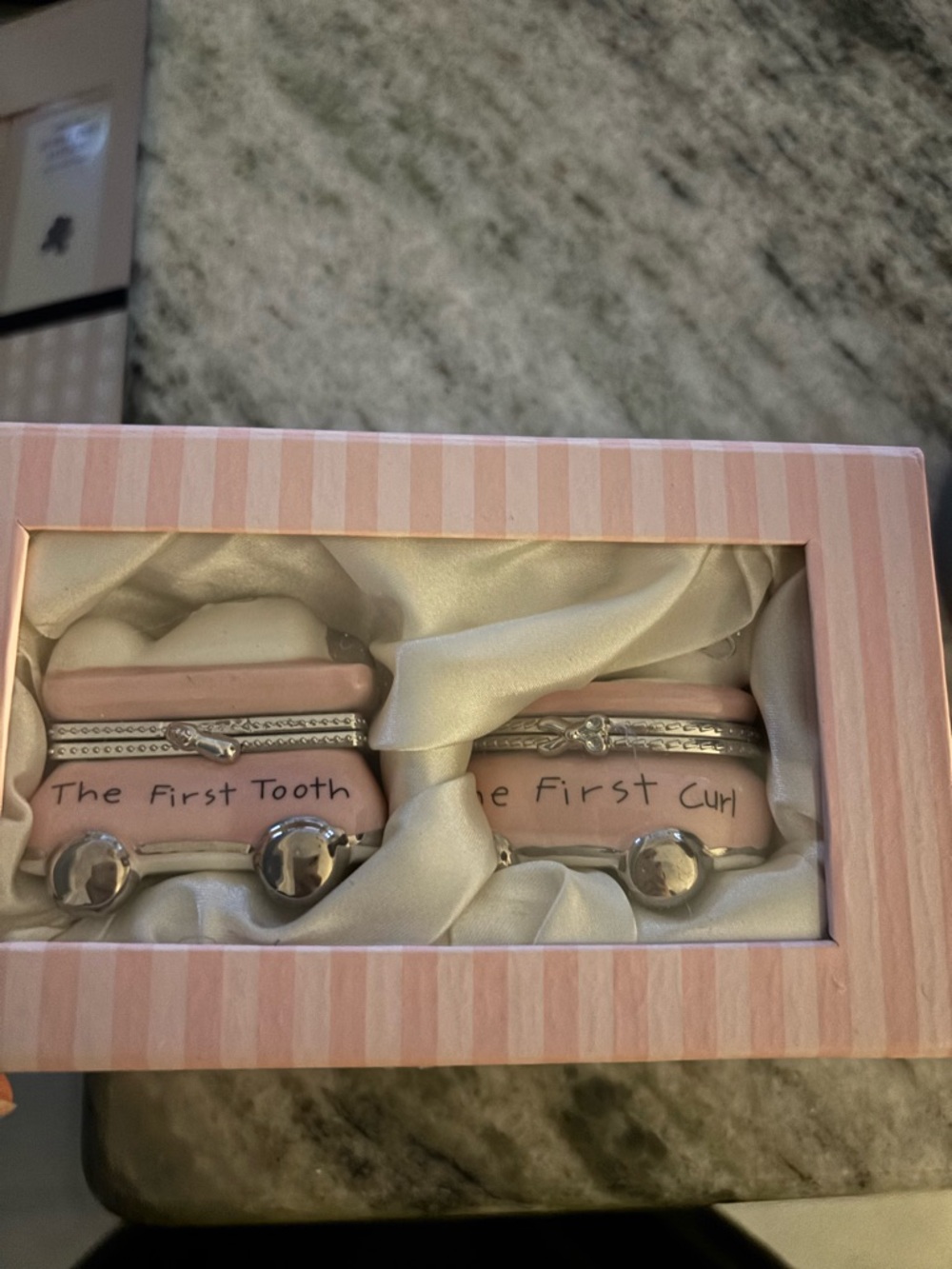 Mud Pie Pink 'The First Tooth' and 'The First Curl' Keepsake Boxes